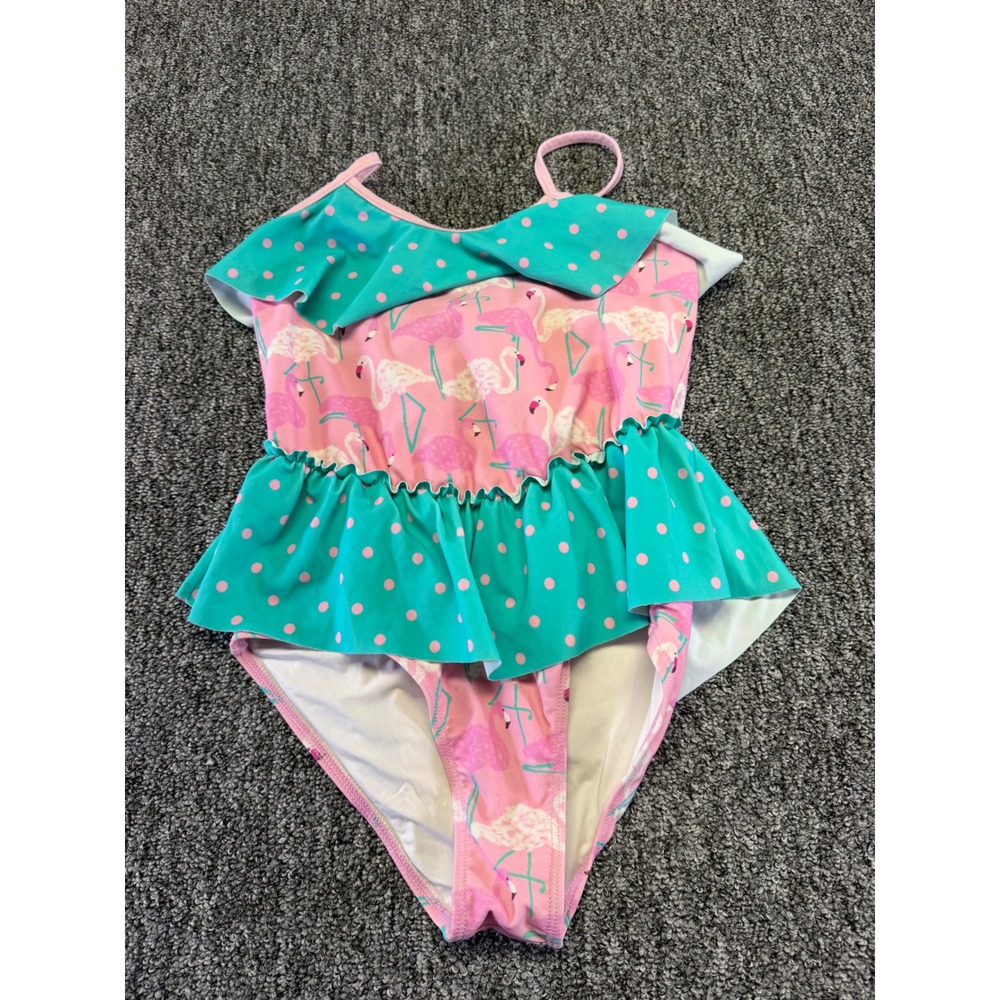 Matilda Jane Swimsuit Girls Pink Flamingo Teal Polka Dot Ruffle One Piece Swim